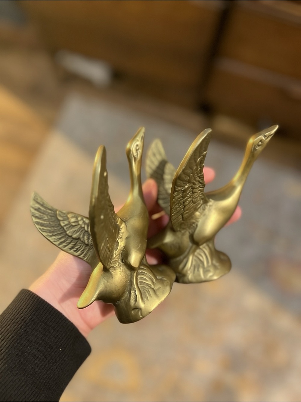 Vintage Pair of Brass Geese/Swan/Birds Decor